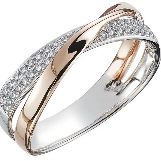 Newest Fresh Two Tone X Shape Cross Ring for Women Wedding Trendy Brass CZ Stone Large Modern Jewelry