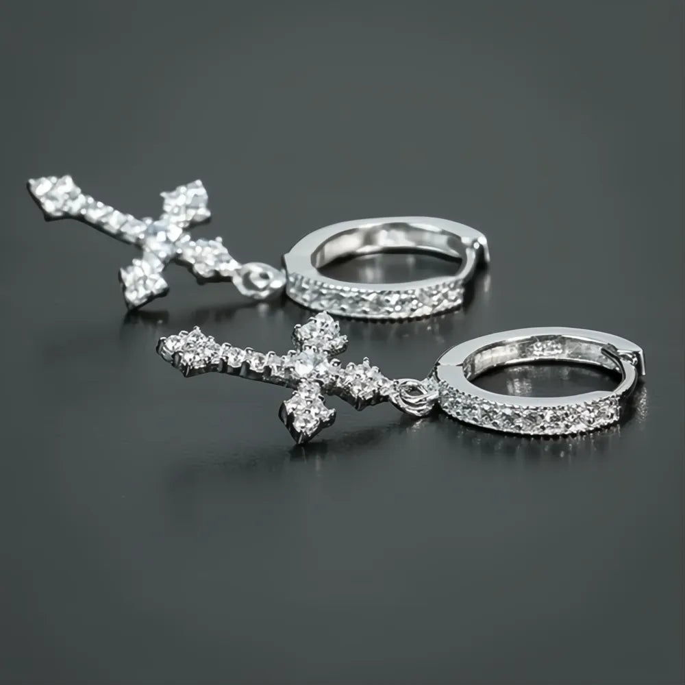 Stylish Arrow Cross Drop Earrings Unisex Cubic Zirconia Crystal Hiphop Fashion Jewelry