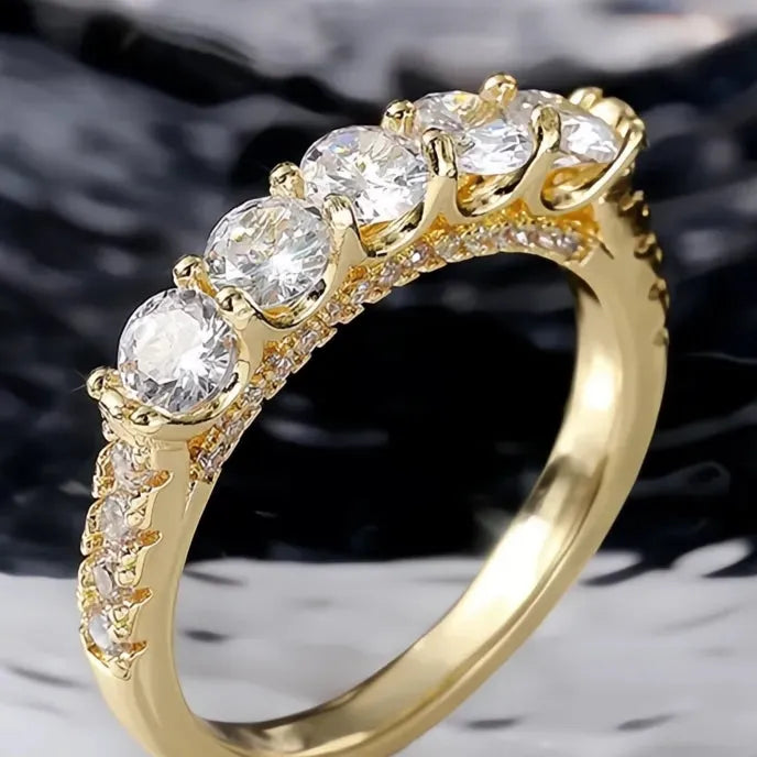 Luxury Women’s Brass Wedding Band Ring Cubic Zirconia CZ Geometric Crystal Jewelry