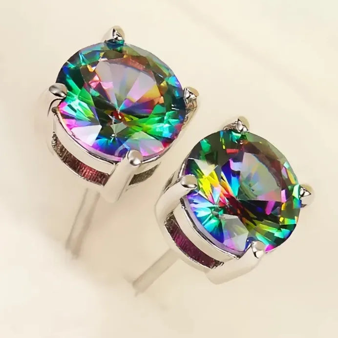 Classic Four Claw Multicolor CZ Geometric Stud Earrings for Women
