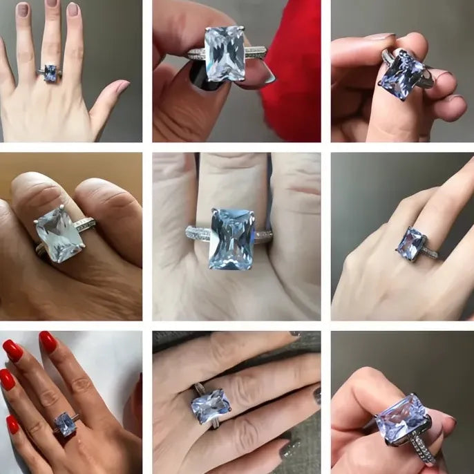 Big Square Crystal Stone Women’s Wedding Bridal Ring Luxury CZ Engagement Gift