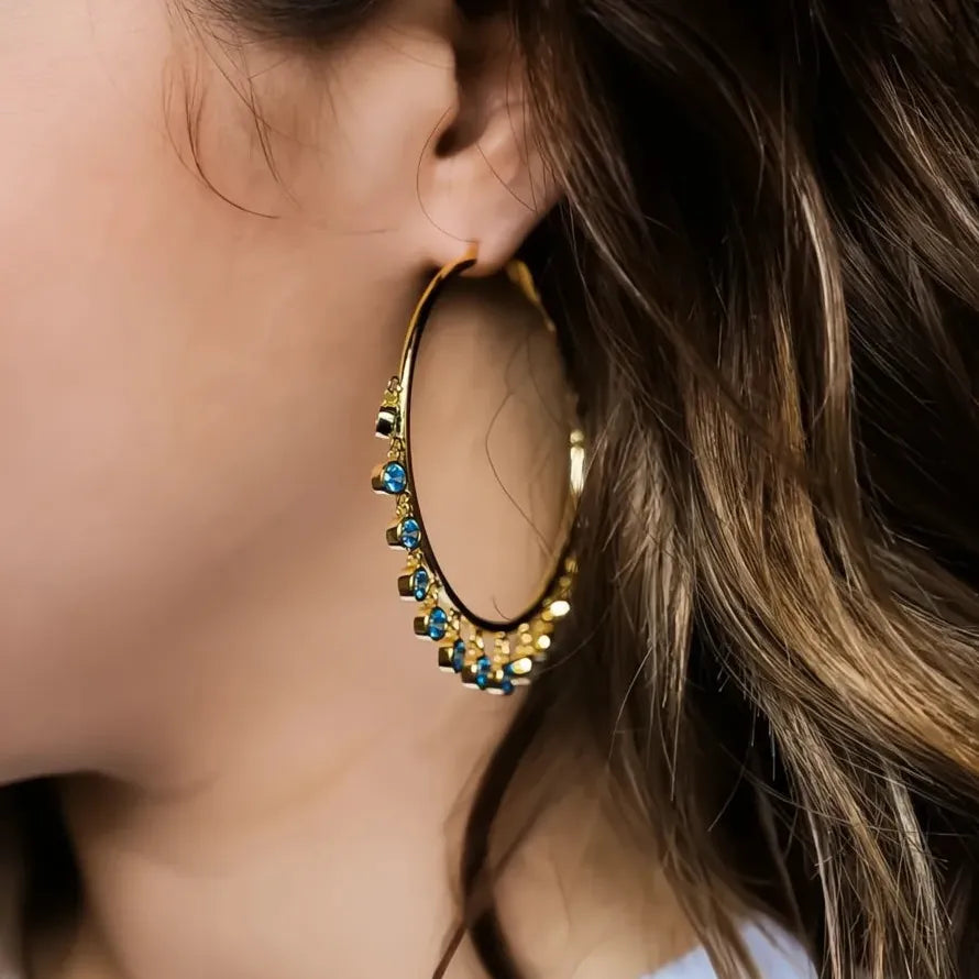 Large Gold Tassel Hoop Earrings for Women Party Wear Copper Alloy CZ