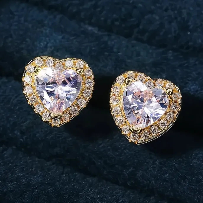 Heart Stud Earrings Cubic Zirconia Copper Alloy Love Jewelry Gift for Women