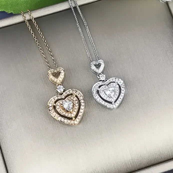 Luxury Heart Pendant Wedding Necklace with Cubic Zirconia for Women Silver Gold