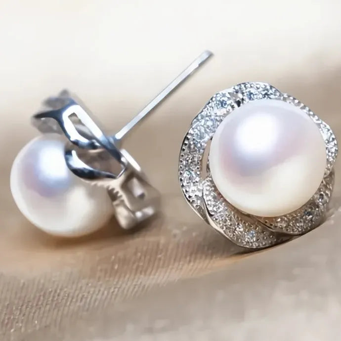 Flower-Shaped Imitation Pearl Stud Earrings for Women Copper Jewelry Gift