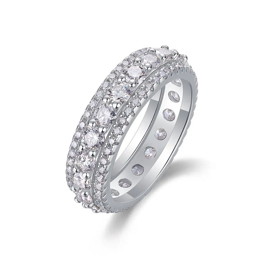 2.572CTW Moissanite Full Eternity Ring 925 Sterling Silver 18K Gold Plated Wedding Band 3 Row