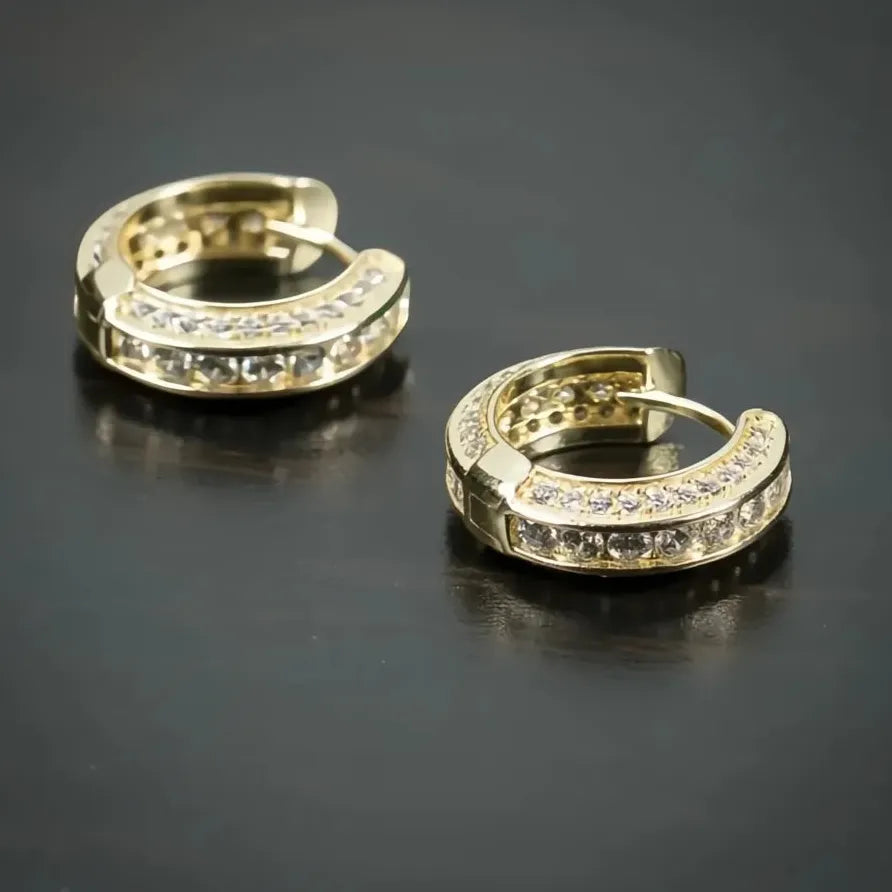 Unisex Copper Geometric Hoop Earrings Gold Silver CZ Jewelry Trendy