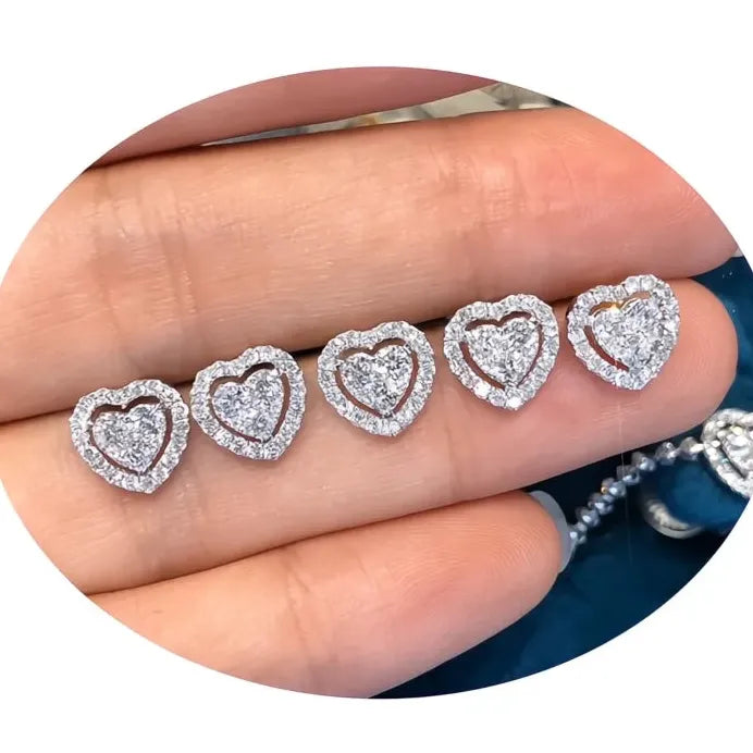 Heart Shaped White Cubic Zirconia Stud Earrings for Women Gift Jewelry