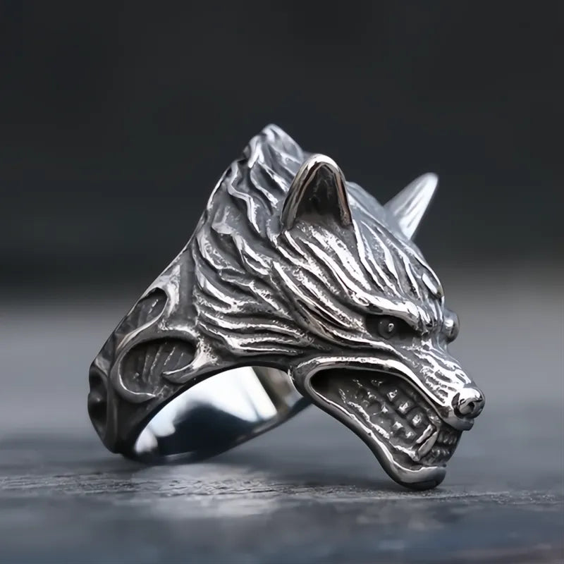 316L Stainless Steel Viking Wolf Head Ring Men’s Biker Nordic Punk Jewelry Size 7-13