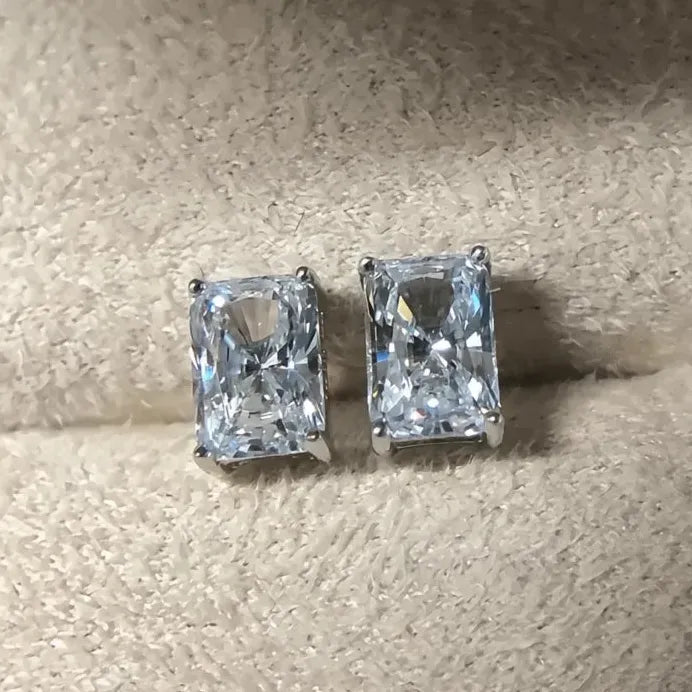 Geometric Cubic Zirconia Rectangular Stud Earrings for Women Wedding Jewelry