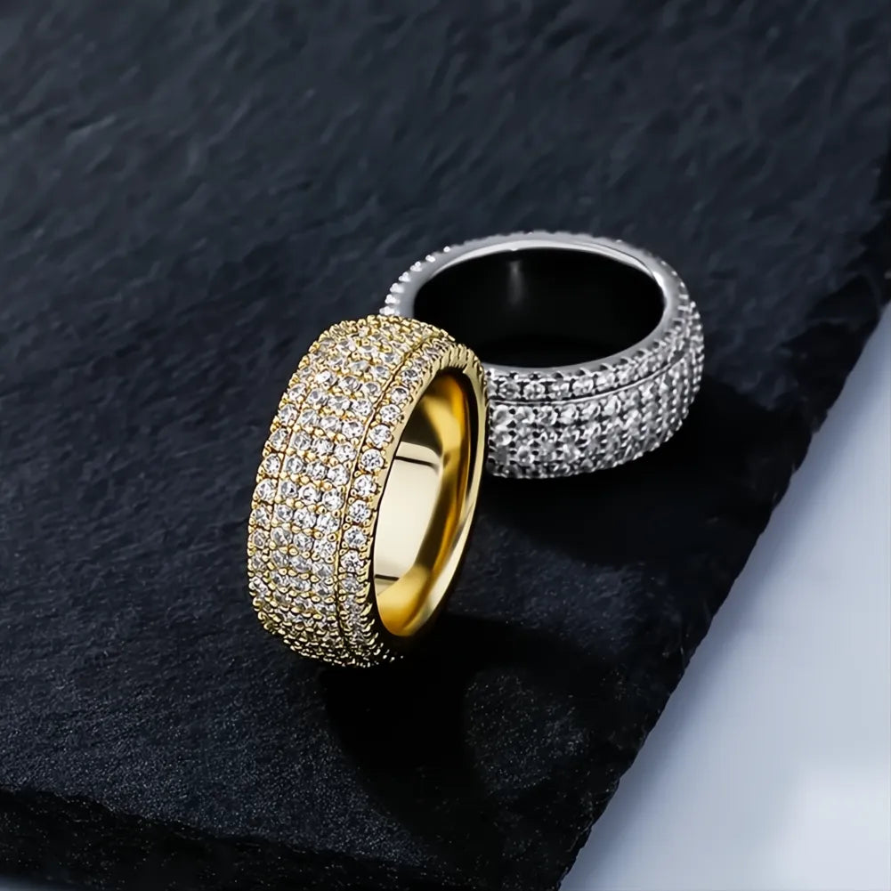 5 Layer Iced Out CZ Band Ring – Full Micro Pave Hip Hop Ring for Men Women