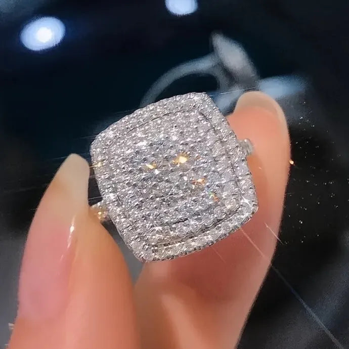 Bling Bling Cubic Zirconia Geometric Square Brass Ring for Women