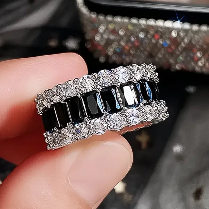Luxury Black Geometric Promise Ring for Women with Cubic Zirconia Jewelry