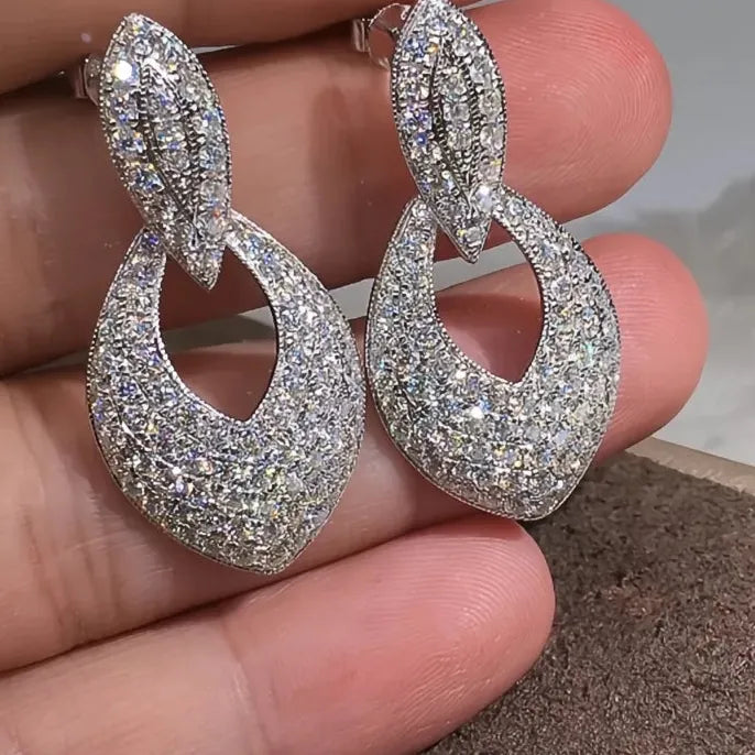 Silver Geometric Drop Earrings with Cubic Zirconia Wedding Engagement Jewelry