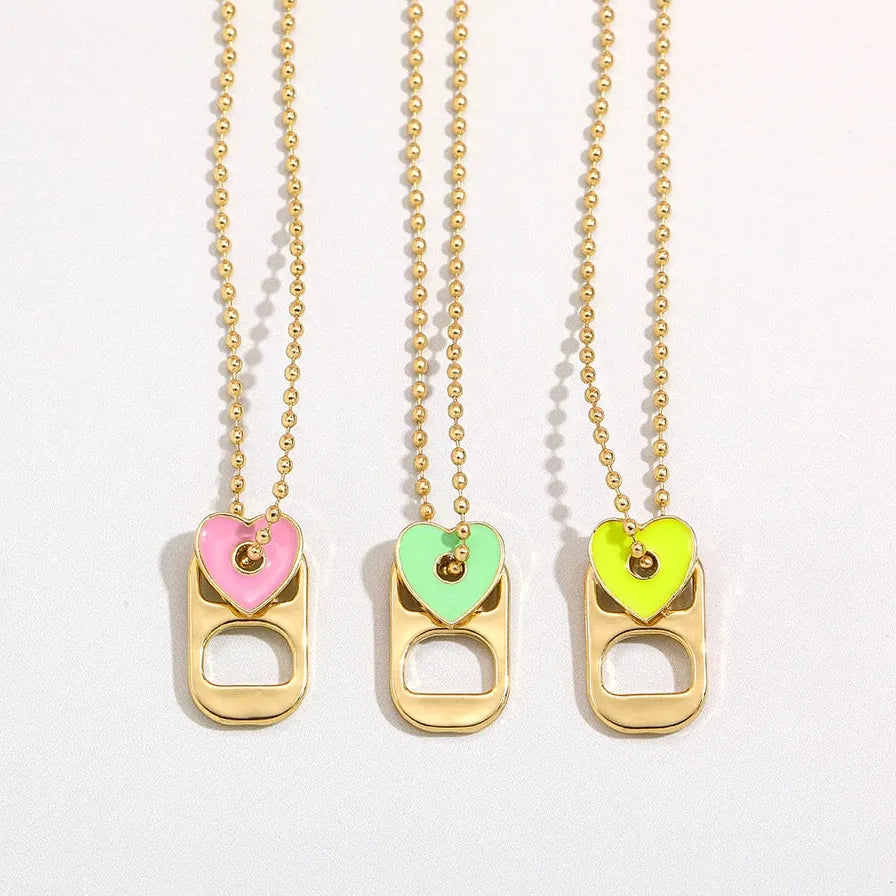 Love Heart Enamel Pendant Necklace for Women Gold Beaded Chain Jewelry