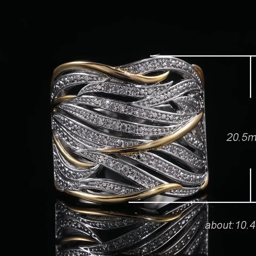 Two Tone Geometric Women’s Ring with Cubic Zirconia Fashion Jewelry