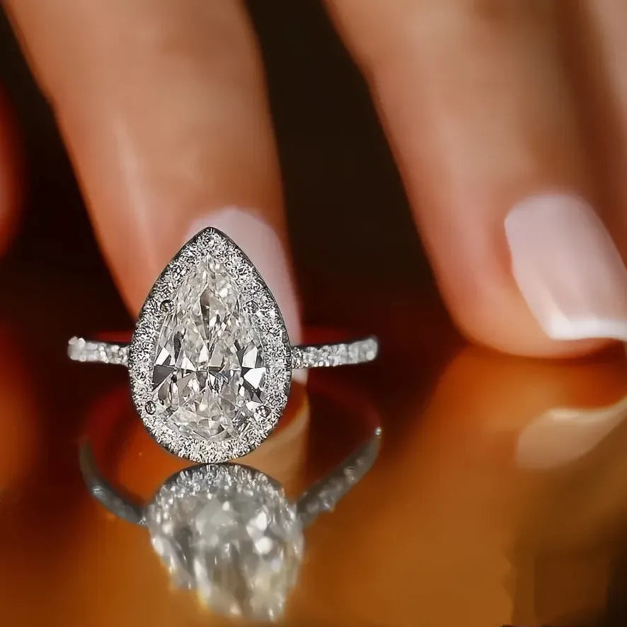 Water Drop Design Women Ring Micro Paved Cubic Zirconia Bridal Wedding Engagement Jewelry