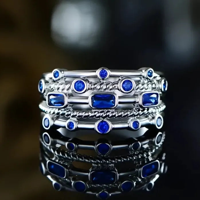 Blue Green Cubic Zirconia Brass Wedding Engagement Ring for Women