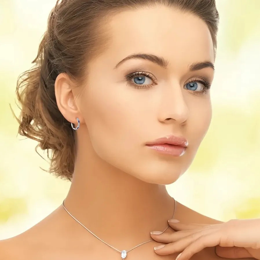 Small Round Blue Crystal Zircon Hoop Earrings for Women Jewelry Gift