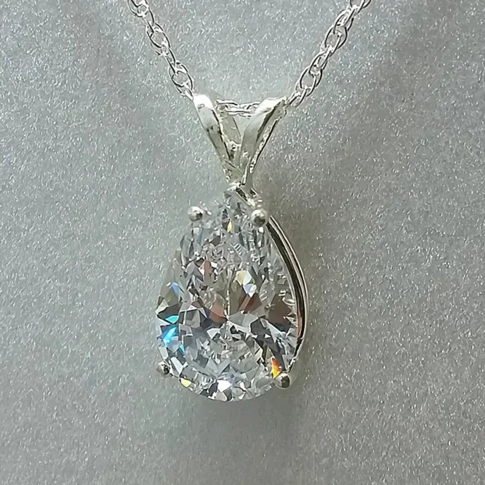 Luxury Pear Cubic Zirconia Pendant Necklace Silver Color Bridal Wedding Engagement Jewelry