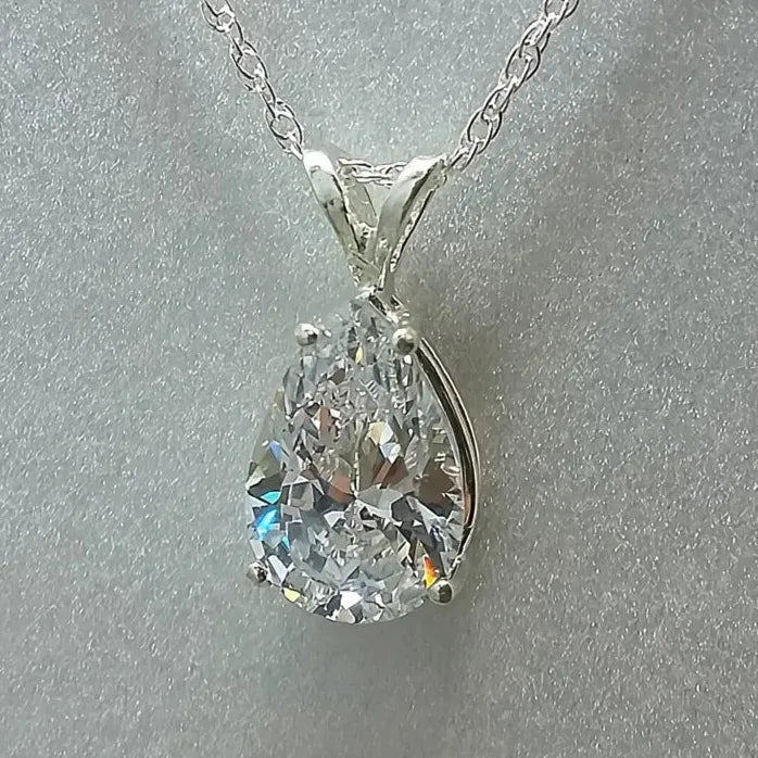 Luxury Pear Cubic Zirconia Pendant Necklace Silver Color Bridal Jewelry