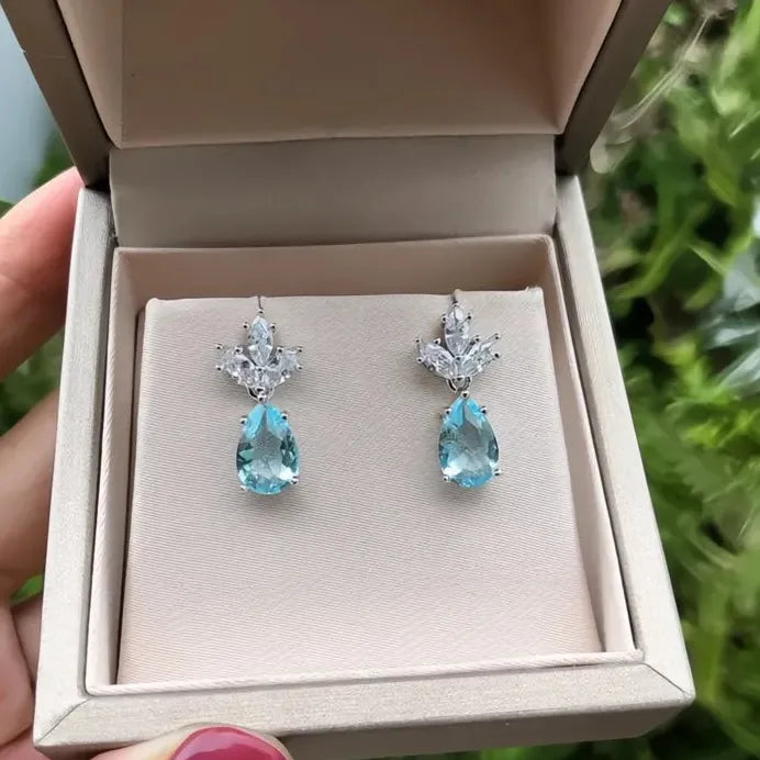 Light Blue Geometric Water Drop Cubic Zirconia Earrings for Women