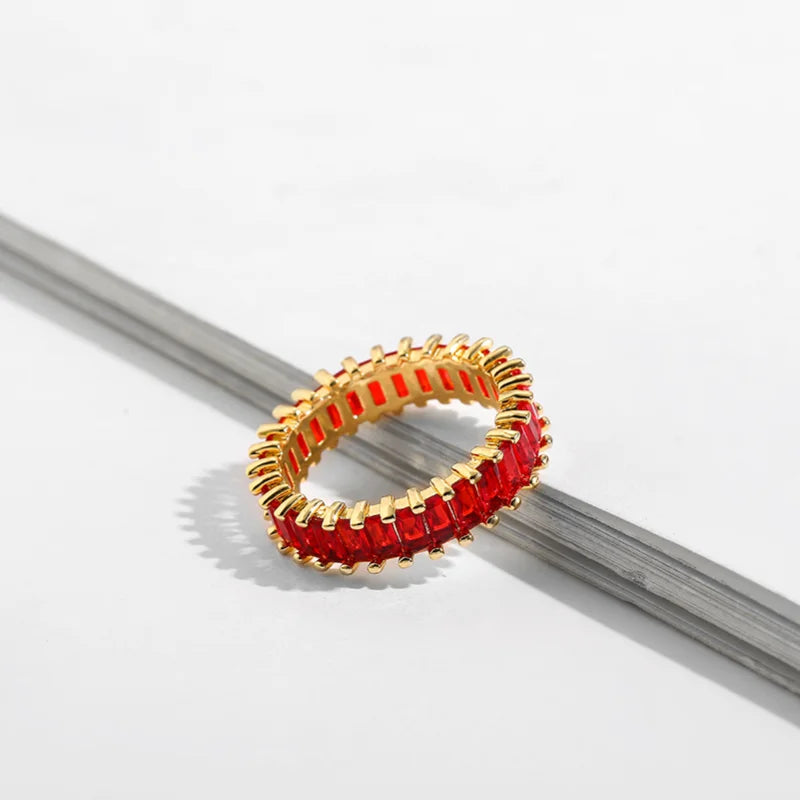 Trendy Gold Color CZ Zircon Metal Rings for Women Multicolor Stone Wedding Bands