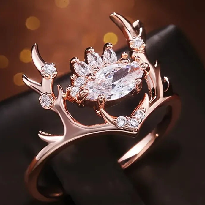 Rose Gold Elk Shape Women’s Ring Brass Cubic Zirconia Fashion Jewelry Gift