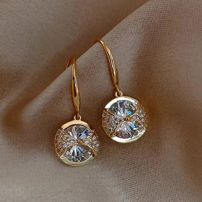 Luxury Gold Cubic Zirconia Geometric Drop Earrings Bridal Wedding Gift