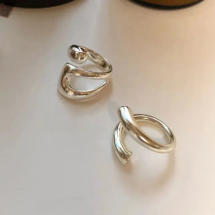 2PC Minimalist Geometric Silver Adjustable Rings for Women Gift Jewelry