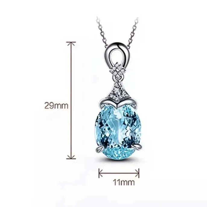 Sky Blue Cubic Zirconia Water Drop Pendant Necklace in Copper Alloy