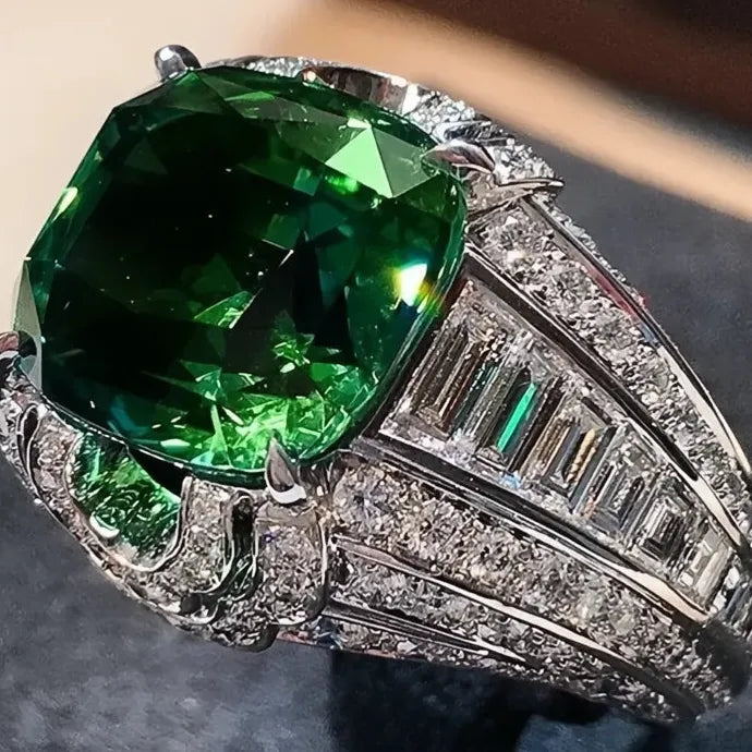 Square Green Stone Women Wedding Ring Micro Paved CZ Brass Engagement Jewelry