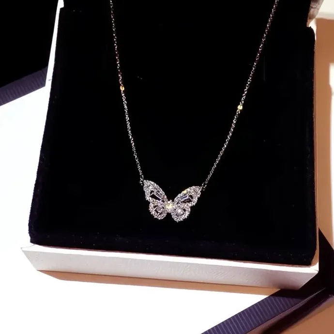 Butterfly Pendant Necklace Copper Alloy with Shiny CZ Wedding Gift