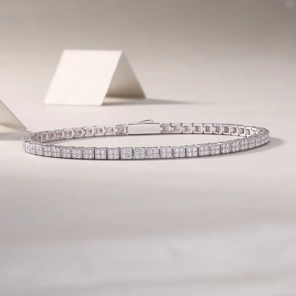 Sterling Silver 925 Tennis Chain Bracelet with Square Moissanite for Women