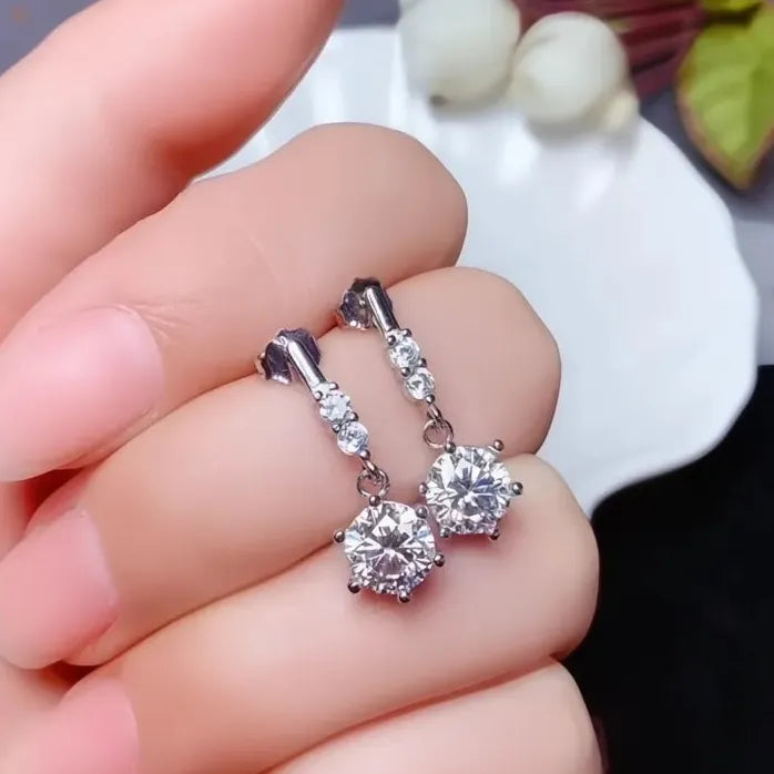 Geometric Round CZ Drop Earrings Silver Bridal Wedding Jewelry