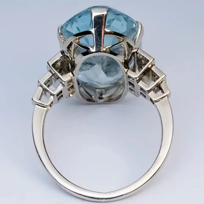 Female Light Sky Blue Wedding Ring Oval CZ Stone Solitaire Band Luxury Jewelry Party Gift