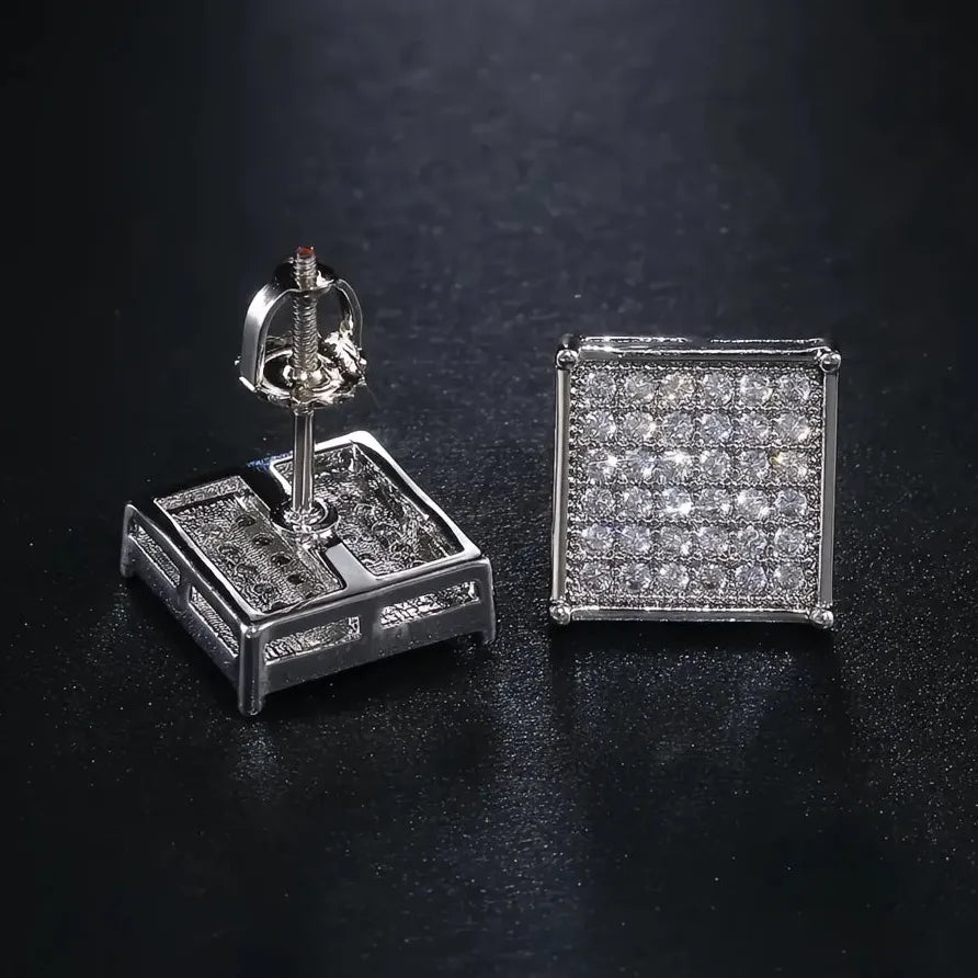 Square Women’s Stud Earrings with Micro Paved Cubic Zirconia Stones