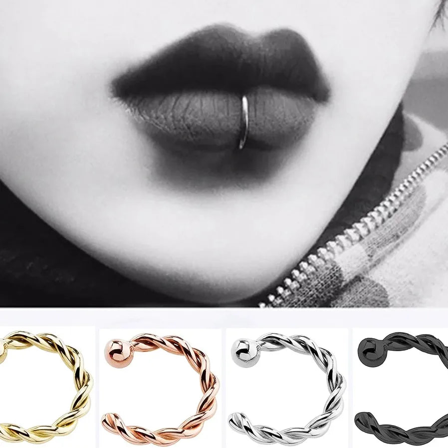 Twist U Shape Brass Fake Nose Ring for Women Faux Piercing Jewelry