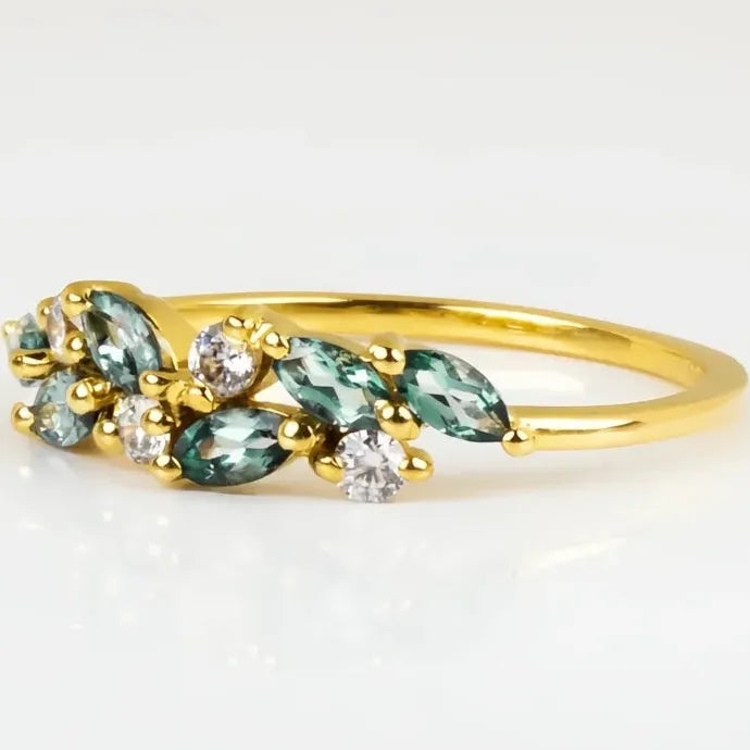 Gold Ring with Light Blue Marquise CZ Cubic Zirconia Brass Women’s Jewelry