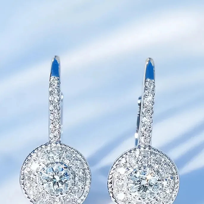 Fashion Luxury Silver Color Cubic Zirconia Drop Hoop Earrings for Women Statement Jewelry