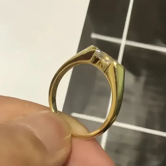 Women’s Brass Wedding Band Ring with Marquise Cubic Zirconia Elegant Geometric Design
