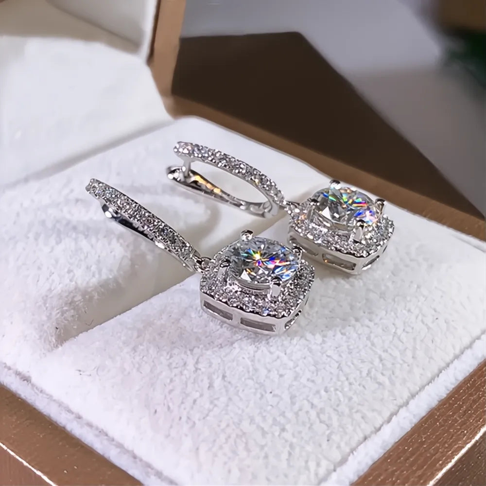 New Trendy Square Shape Drop Earrings Cubic Zirconia Bridal Engagement Wedding Jewelry Elegant Female Dangle Gift