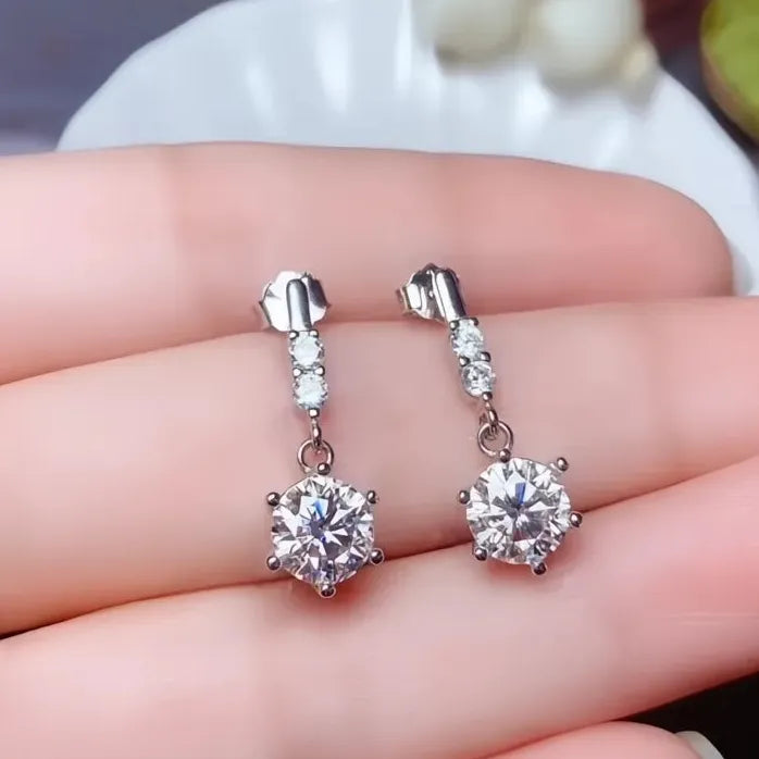 Geometric Round CZ Drop Earrings Silver Bridal Wedding Jewelry