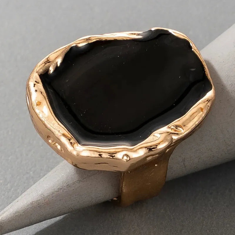 Bohemian Gothic Stainless Steel Large Black Stone Statement Ring for Women