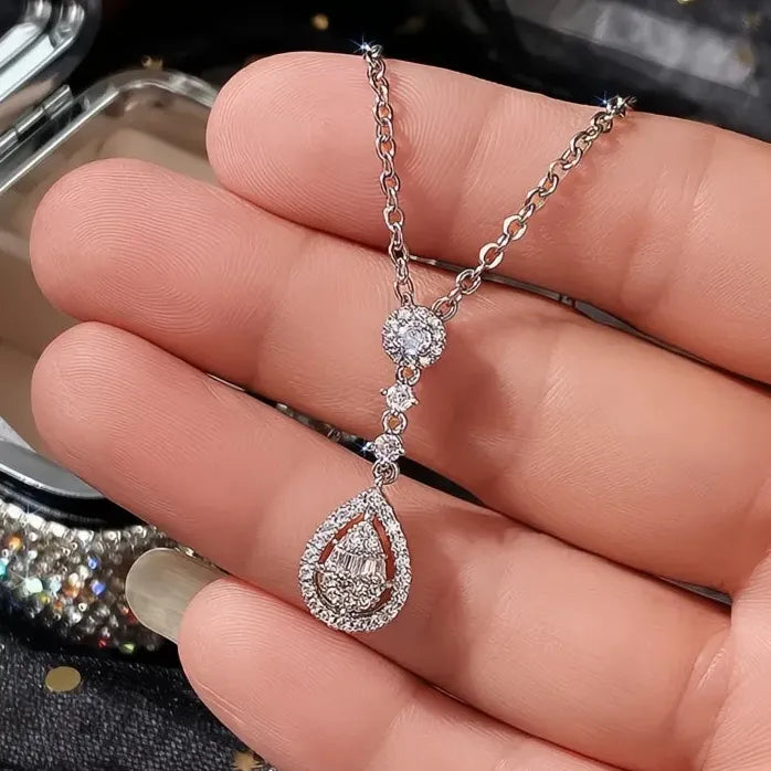Copper CZ Wedding Pendant Necklace for Women Bridal Jewelry Sweet Style