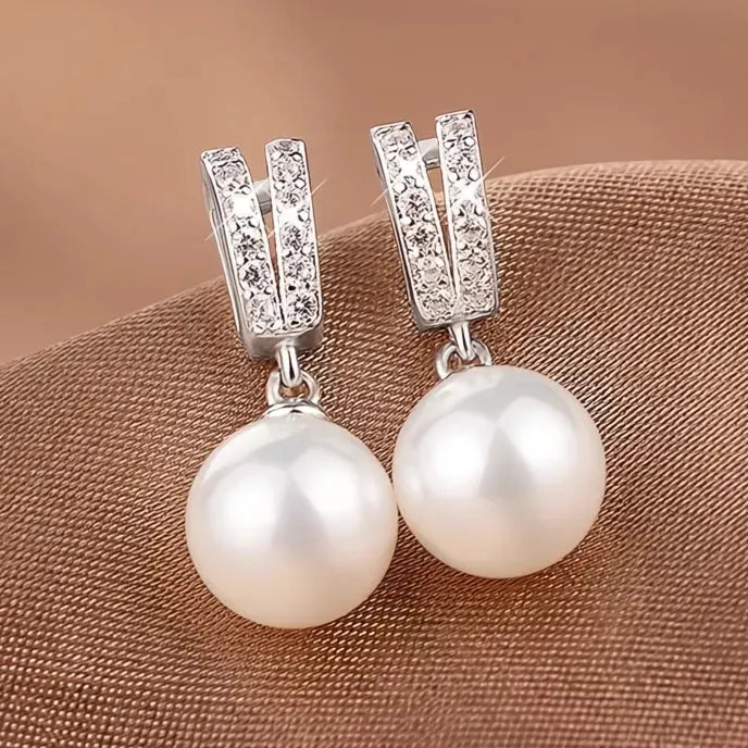 Trendy Simulated Pearl Drop Earrings for Women Brass Alloy Wedding Engagement Jewelry