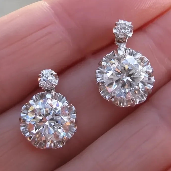 Dainty Round CZ Geometric Copper Alloy Drop Earrings for Women Daily Wear