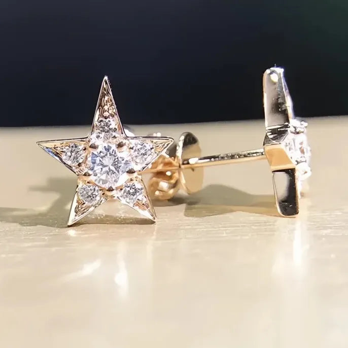 Star Cubic Zirconia Stud Earrings for Women Girls Wedding Party Gift Copper Alloy