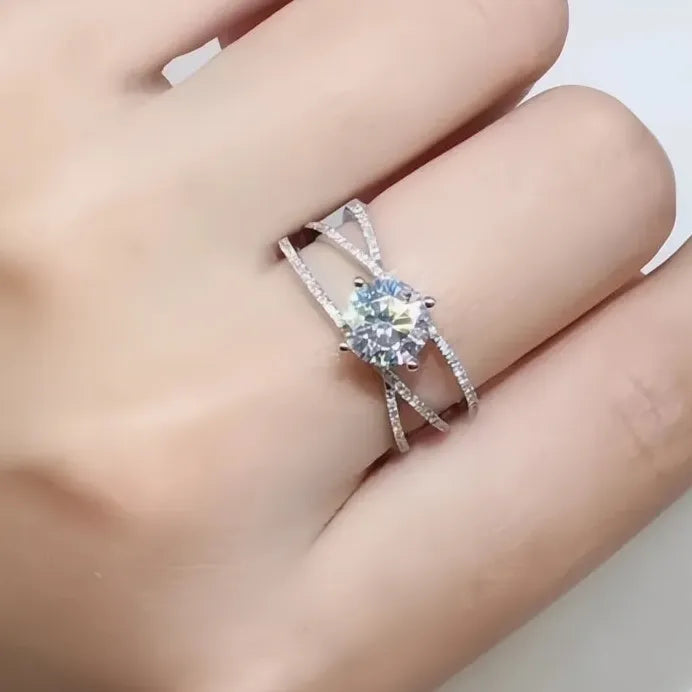 Women's Bridal Wedding Ring with Cubic Zirconia Geometric Cross Design
