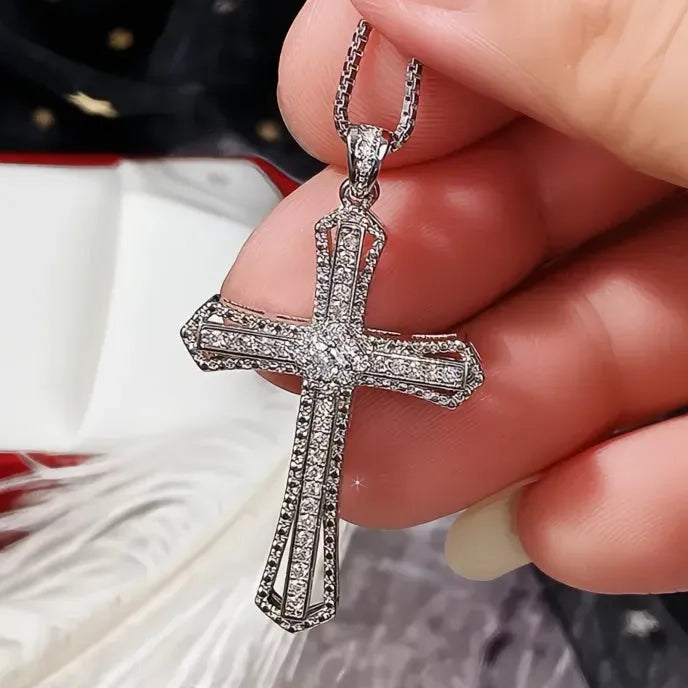 Luxury Cubic Zirconia Cross Pendant Necklace for Women Copper Alloy Fashion Jewelry